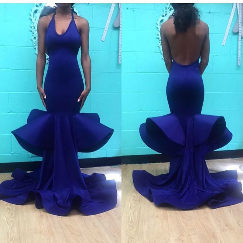Royal Blue Mermaid Prom Dresses 2020 New Arrival Sexy Backless