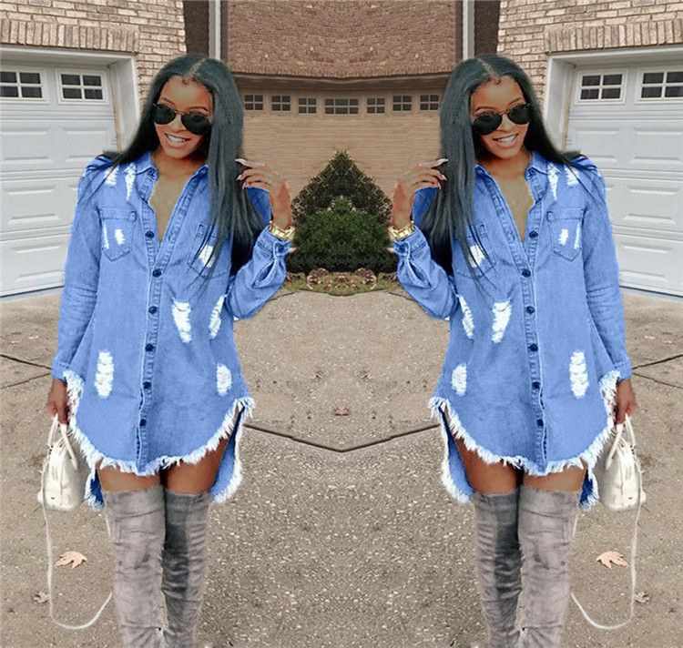 Down Collar Women Hiphop Denim 