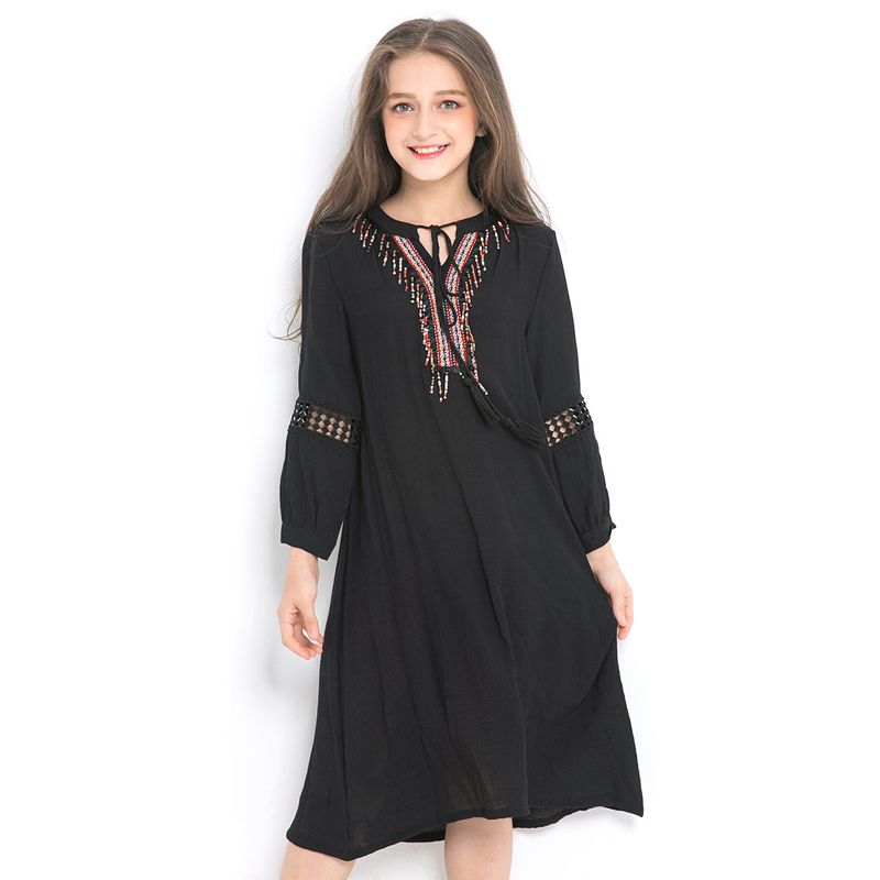 long sleeve black chiffon dress