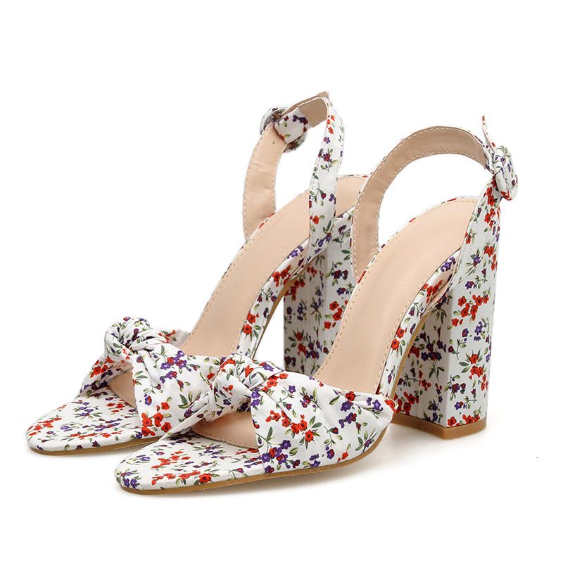 floral chunky heel sandals