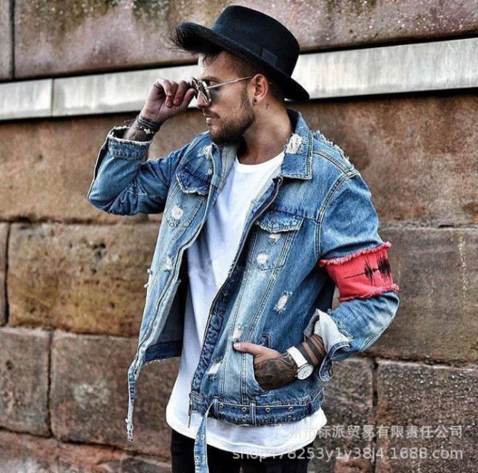 Denim jacket streetwear outfit Clearance