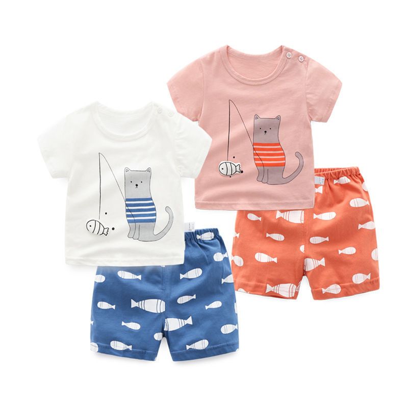 2020 Kitten Fishing Short Sleeved T Shirt Shorts Kids Outfits 100 Cotton Newborn Baby Boy Girl Summer Clothes Suit Q190530 From Yiwang09 10 82 Dhgate Com