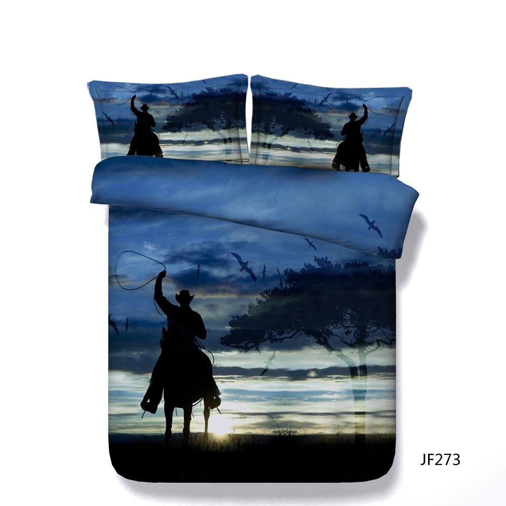 Western Cowboy Duvet Cover Set Galloping Horse Bird Bedding Set