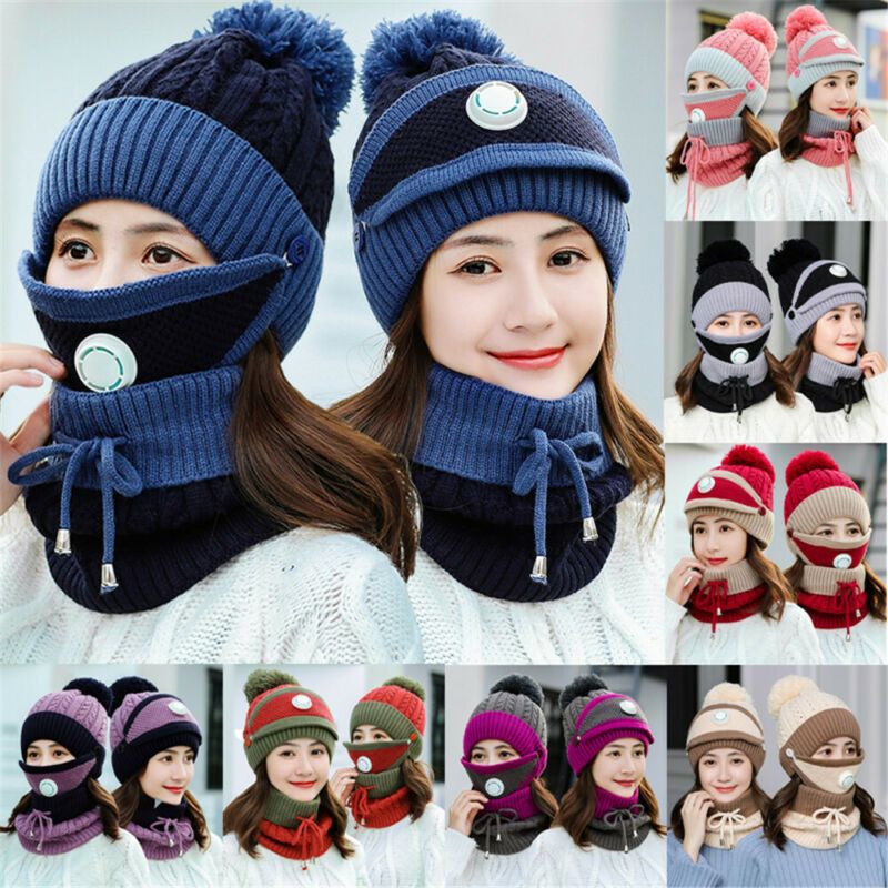 Boys Girls Kids Winter Hat Scarf Mask 3Pcs Set Warm Knit Woolly Beanie Cap 1-8T