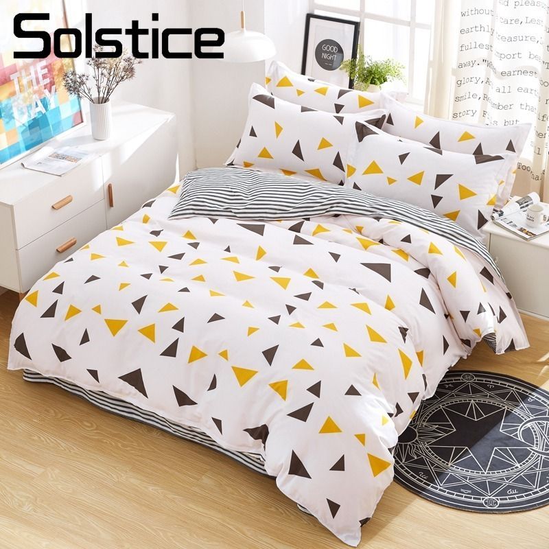Solstice Home Textile Yellow Triangle Stripe White Duvet Cover