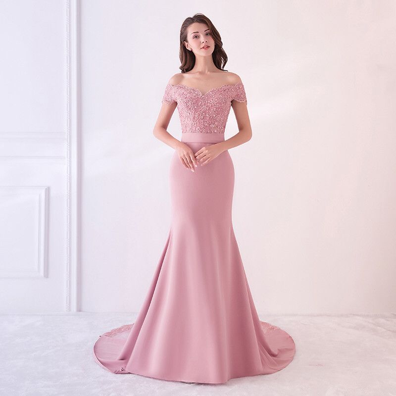 mermaid off shoulder bridesmaid dress