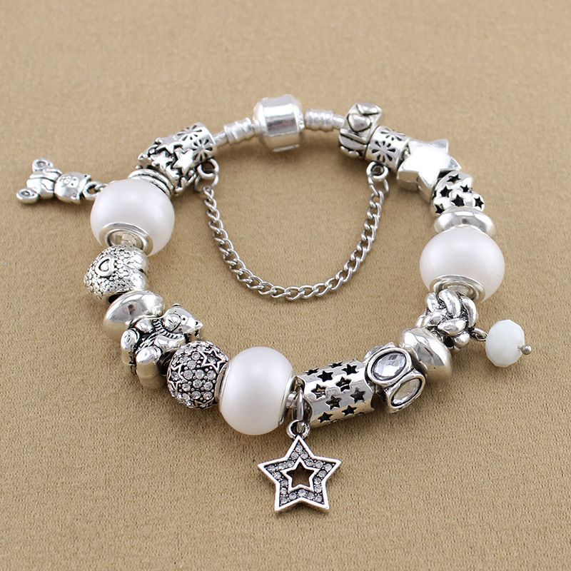 Envío de la Pulseras de dijes con perlas blancas pulsera de aleación de bricolaje estrellas