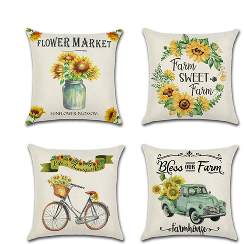Sunflower Linen Pillow Case Decorative Cover Cushion Sofa Home Office Ornaments