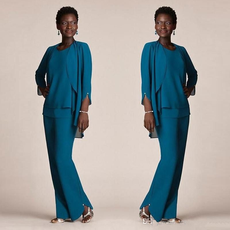 3 piece chiffon pant suit plus size