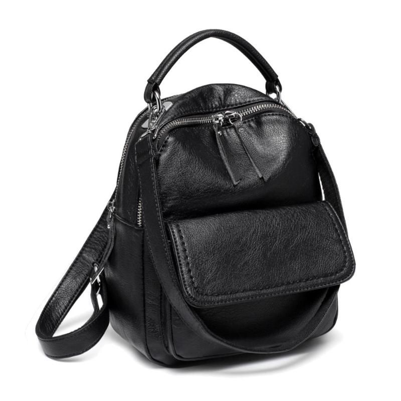 black leather flap backpack