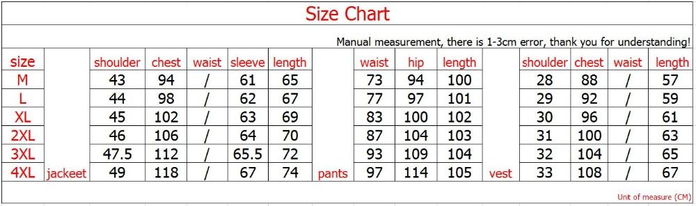 Mens Suit Jacket Size Chart