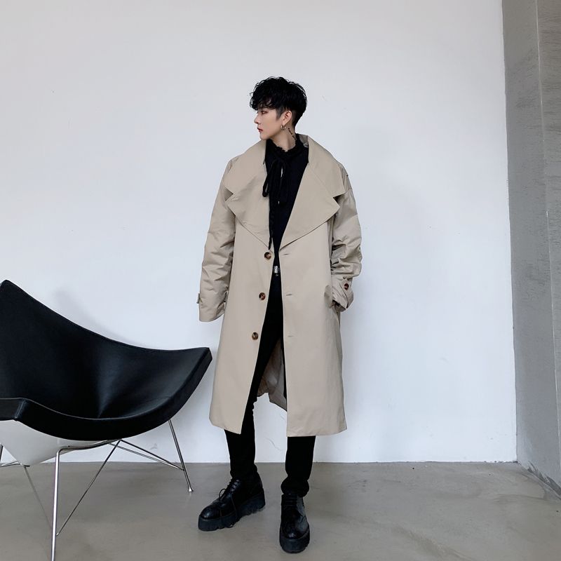 Mens Trench Coats Men Big Collar Vintage Casual Loose Coat