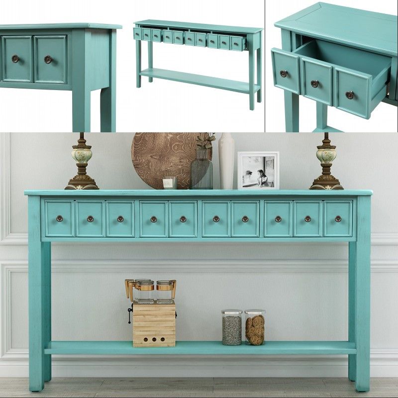 2020 Vintage Blue Rustic Entryway Console Table Long Sofa Table