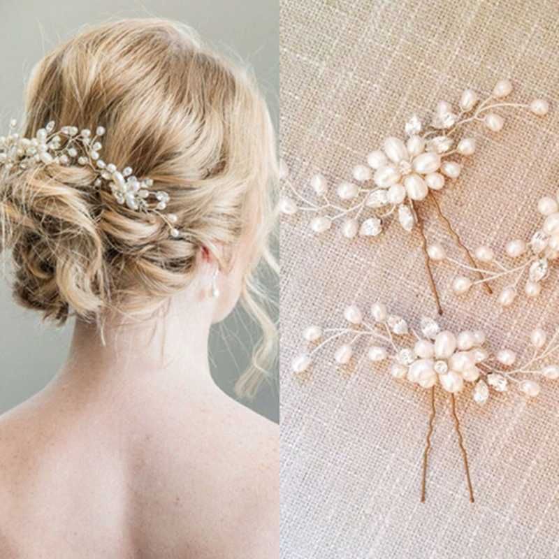 New Women Wedding Hair Accessories Pearl Headpiece Hair Pin Floral