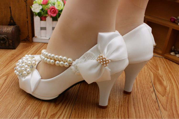 Downton Handmade Pearls And Bowknot Wedding Shoes Bridal Shoes