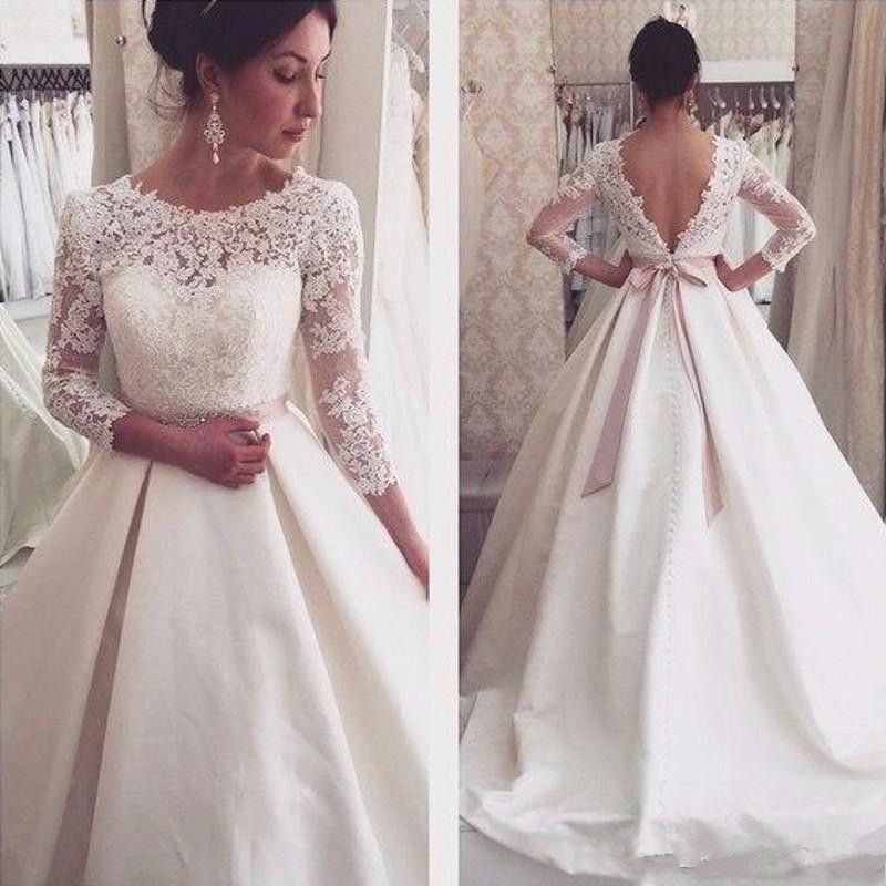 Discount Chic Country Long Sleeve Lace Wedding Dresses Backless