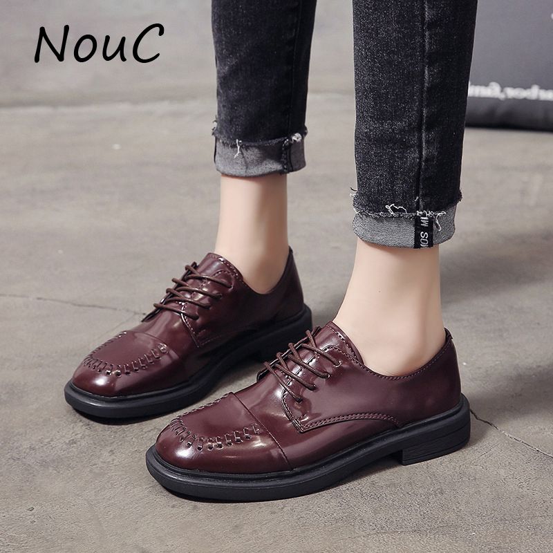 Nouc Women Flats New British Style Oxford Shoes Women Casual Lace