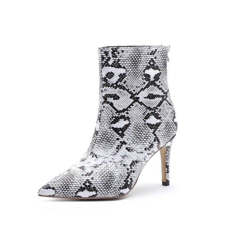 black and white snakeskin heels