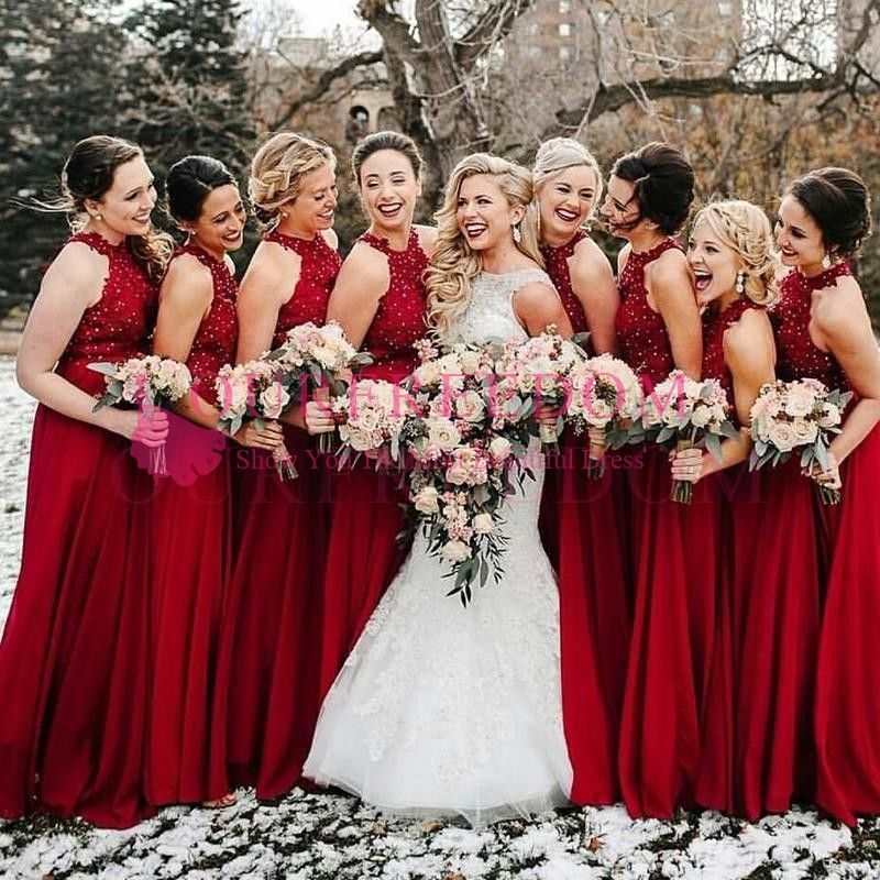 red pink bridesmaid dresses
