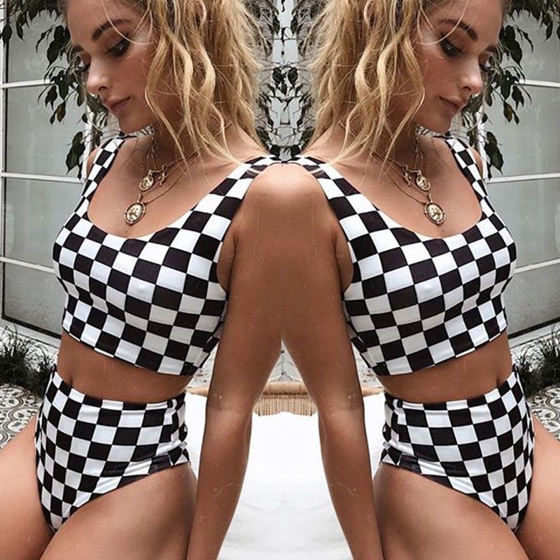 checkered high waisted bikini