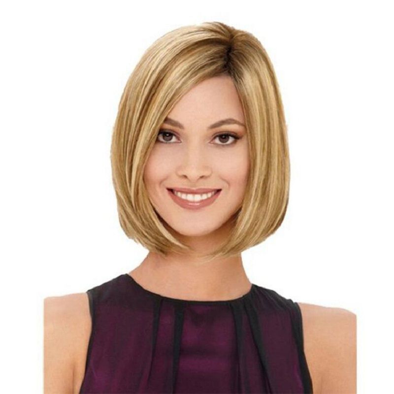2019 New Women Synthetic Full Wigs Short Straight Bob Hairstyle Blonde Highlights Hair Wig Heat Resistant Baby Hair Lace Front Wigs Long Wig From