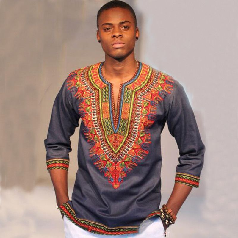 Ropa étnica camisas africanas Daskiki Diseño África Ropa para hombres Vintage Bohemio Primavera Camisa de