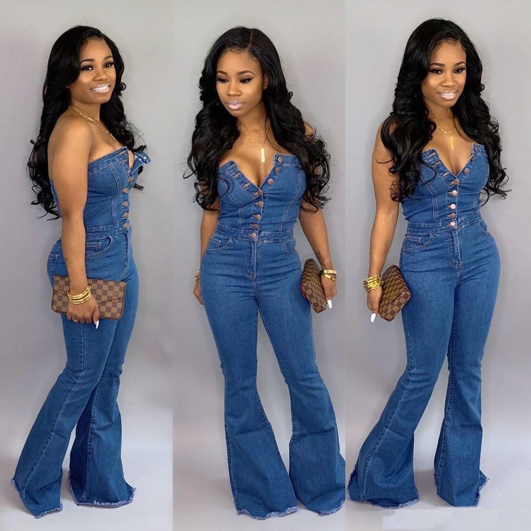 strapless denim jumpsuit
