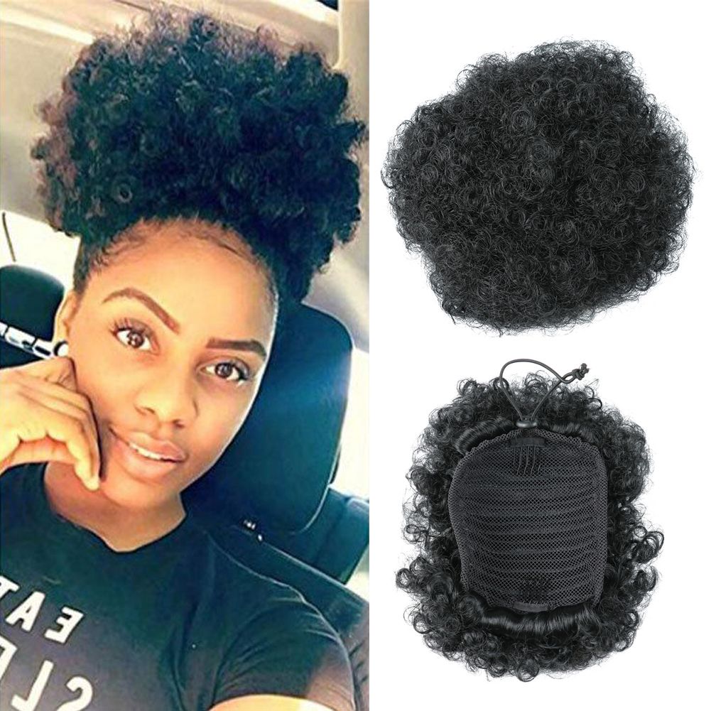 2020 Synthetic Afro Curly Puff Drawstring Ponytail Hair Bun Short
