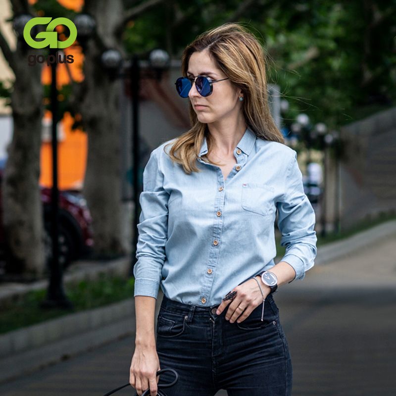 2020 Goplus Womens Shirt Blue Blouse Clothing For Women Tops 2019 Turn Down Collar Denim Blouses Cotton Shirts Haut Chemise Femme Y200103 From Shanye03 15 58 Dhgate Com