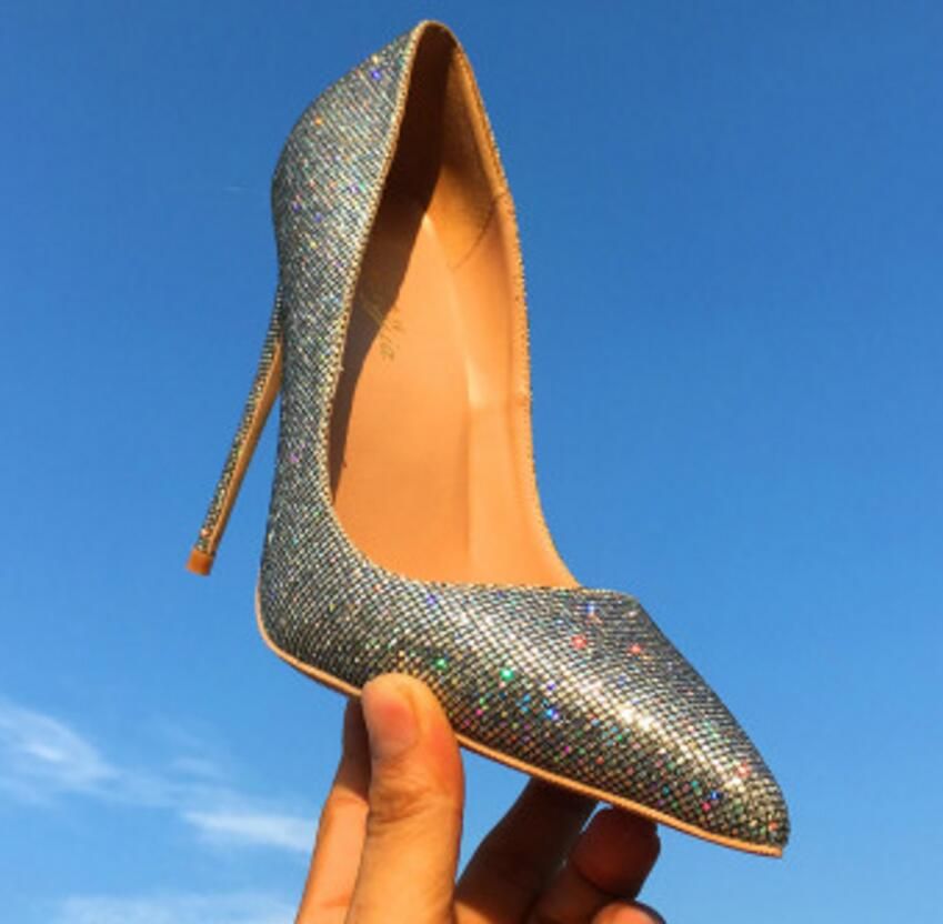 New Women Shoes Shallow Mouth Sequins High-heeled Shoes Fine Heel Wedding Shoes 