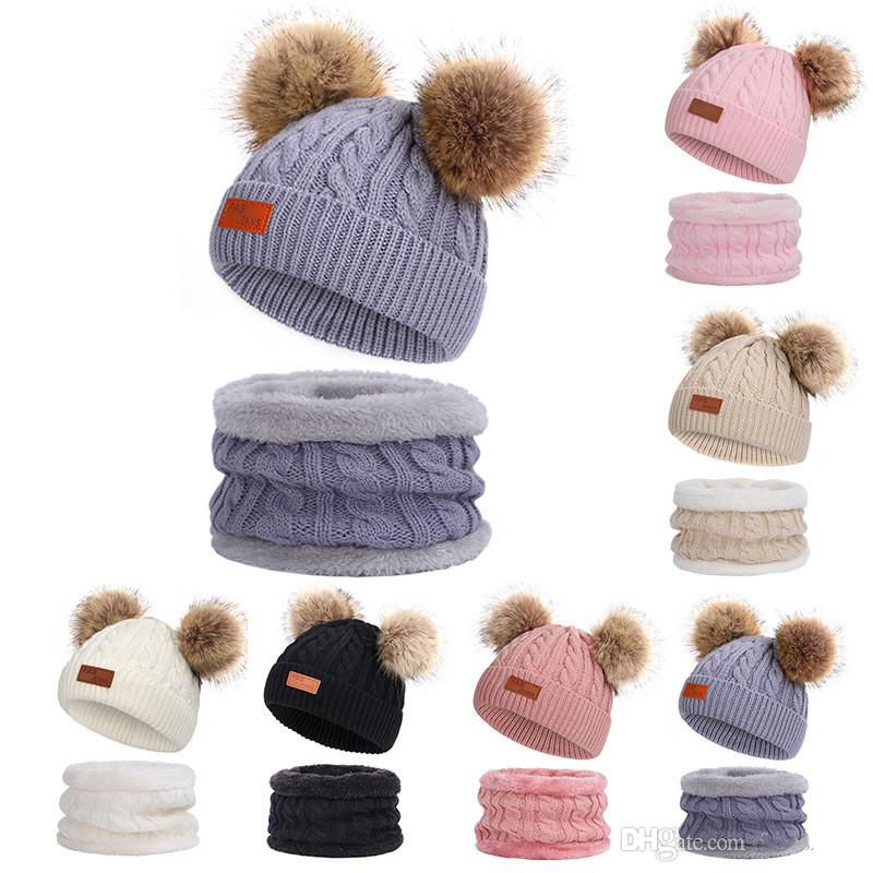Knitted Baby Beanie Hat+Scarf Set For Girl Boy Winter Warm Cap Baby Accessories