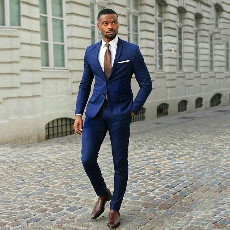 Plus Sizes Blue Business Man Blazer Groom Tuxedos Men Wedding Suits Two ...