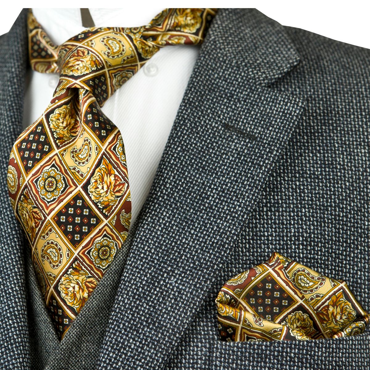 NEW Men/'s 100/% Silk Neck Tie Only pattern formal wedding party Gold 03