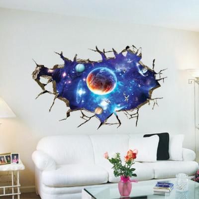 3d Broken Wall Space Star Moon Wall Paste Bedroom Living Room