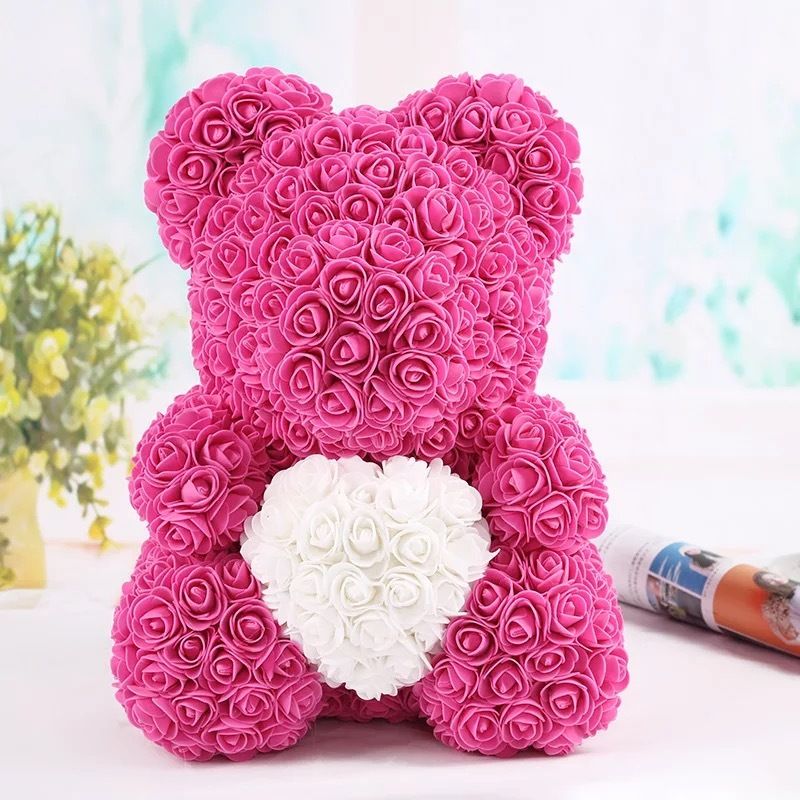 40cm Pink Rose Teddy Bear //w Heart Flower Gift For Mother/'s Day Birthday Wedding