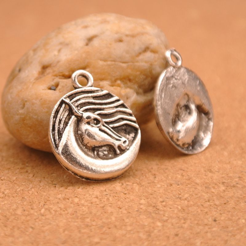 Silver Yellow Plated Horse Head Charm 24mm
