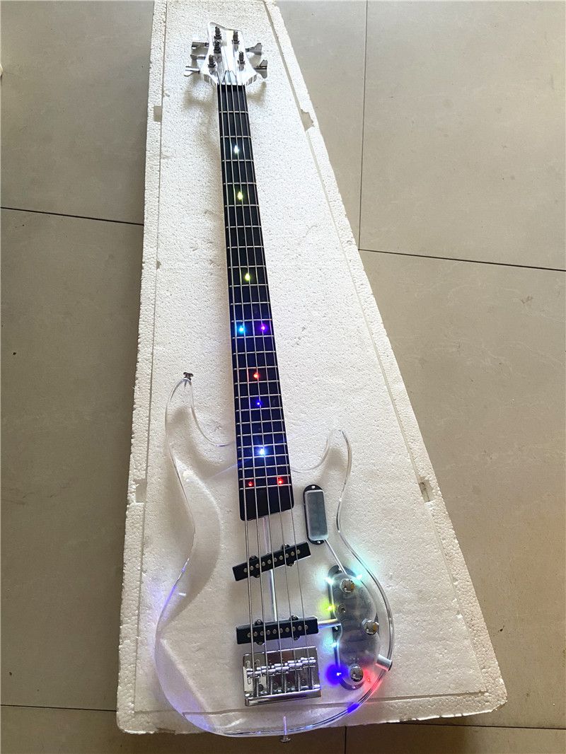 Compra Alta Calidad Versión Personalizada De 5 Cuerdas De Acrílico Cristal  De Plexiglás Transparente Bajo Eléctrico De La Guitarra Del Color Del LED  Que Destella, Envío Libre Barato | Entrega Rápida Y