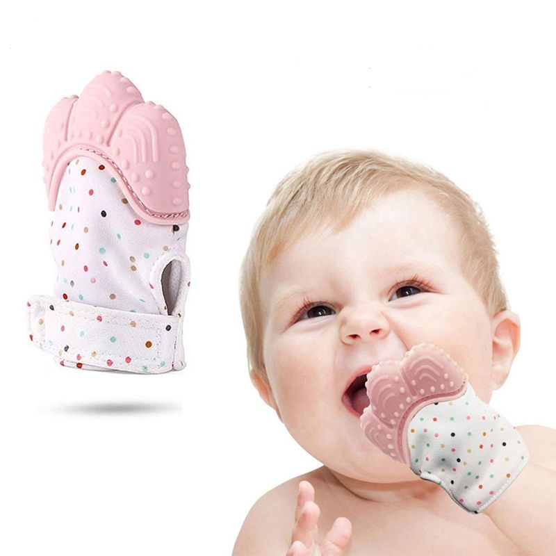 Baby Silicone Mitts Teething Mitten Glove Candy Wrapper Sound Teether Toy Gifts