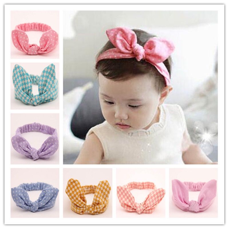 satin al bebek tavsan kulak sac bandi kizlar dot bow baski cicek headdress yenidogan sac aksesuarlari cocuk kulaklar elastik sac bantlari bebek