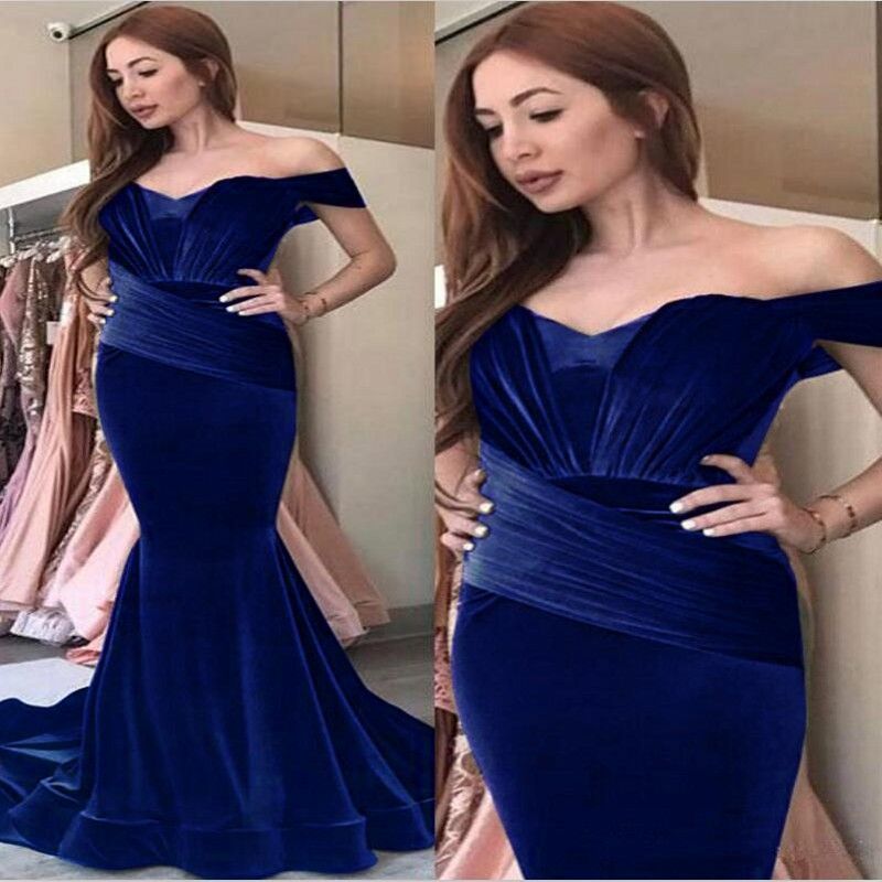 blue velvet off shoulder dress