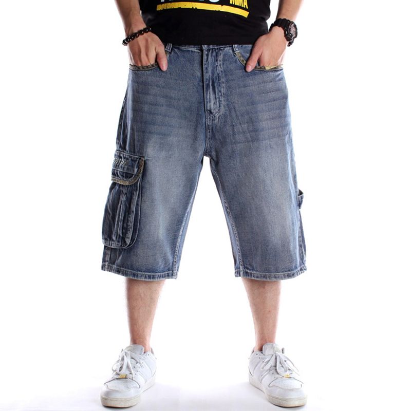 2020 Mens Loose Hip Hop Pockets Cargo Denim Shorts Plus Big Size ...