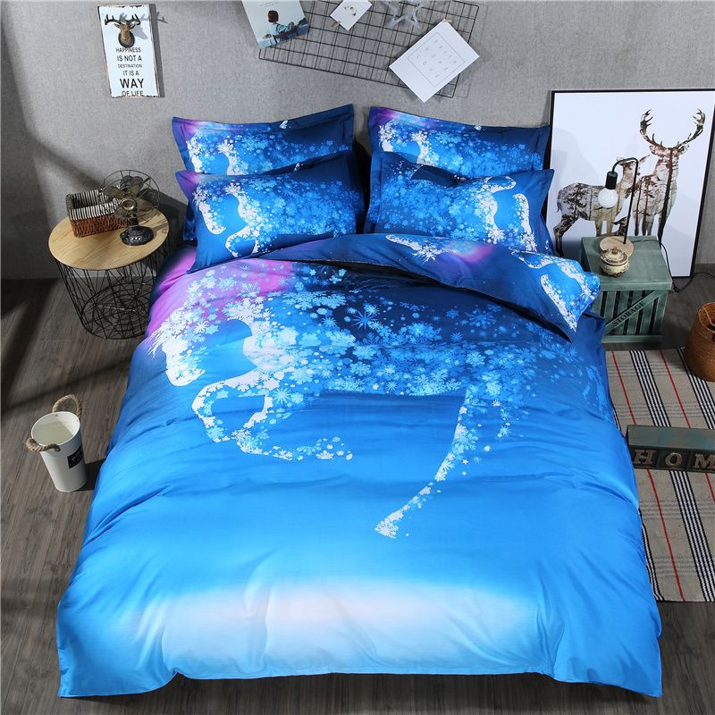 Blue Fantasy Horse 3d Bedding Sets Printed Duvet Cover Set Twin