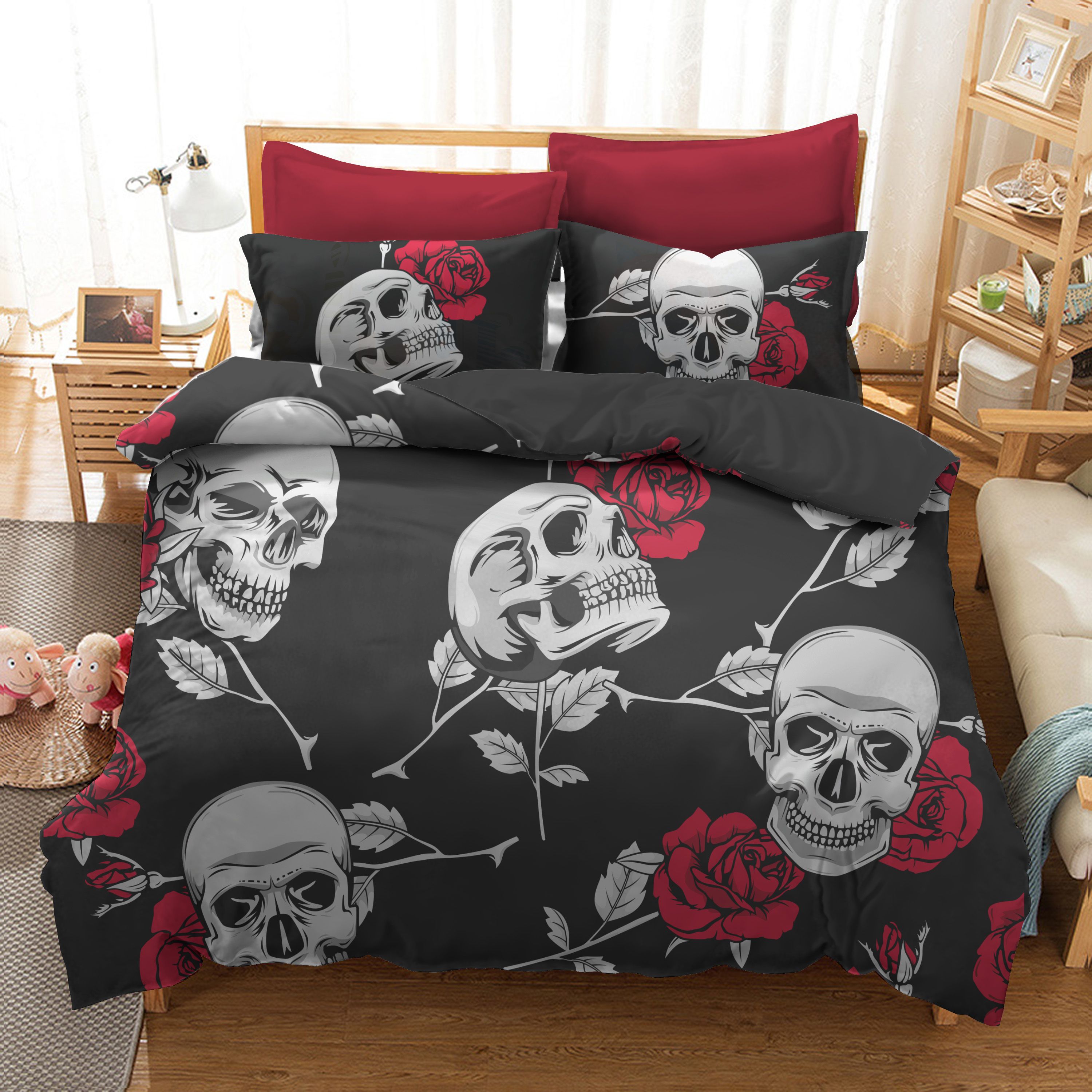 3d Rose Skull Bedding Sets For Queen Size Sugar Skull Duvet Cover