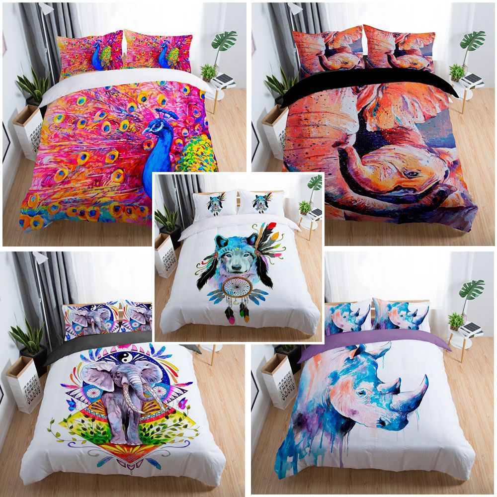3d Ink Color Animals Design Bedding Set Duvet Cover Set Of Quilt