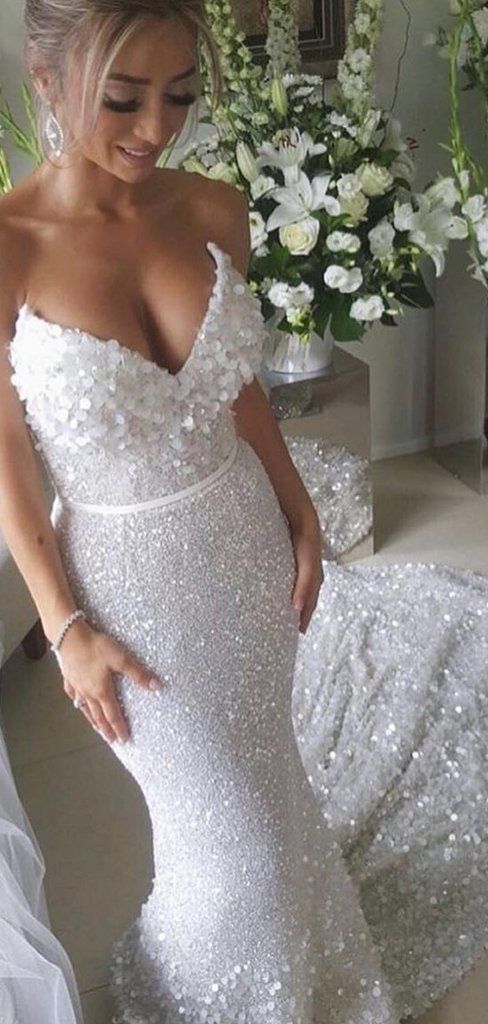 white sequin wedding dress