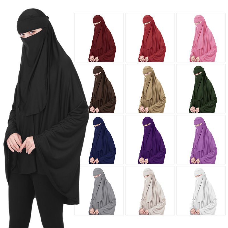 Islamic Muslim Prayer Abaya Burqa Worship Clothing with Long Niqab Veil-Scarf