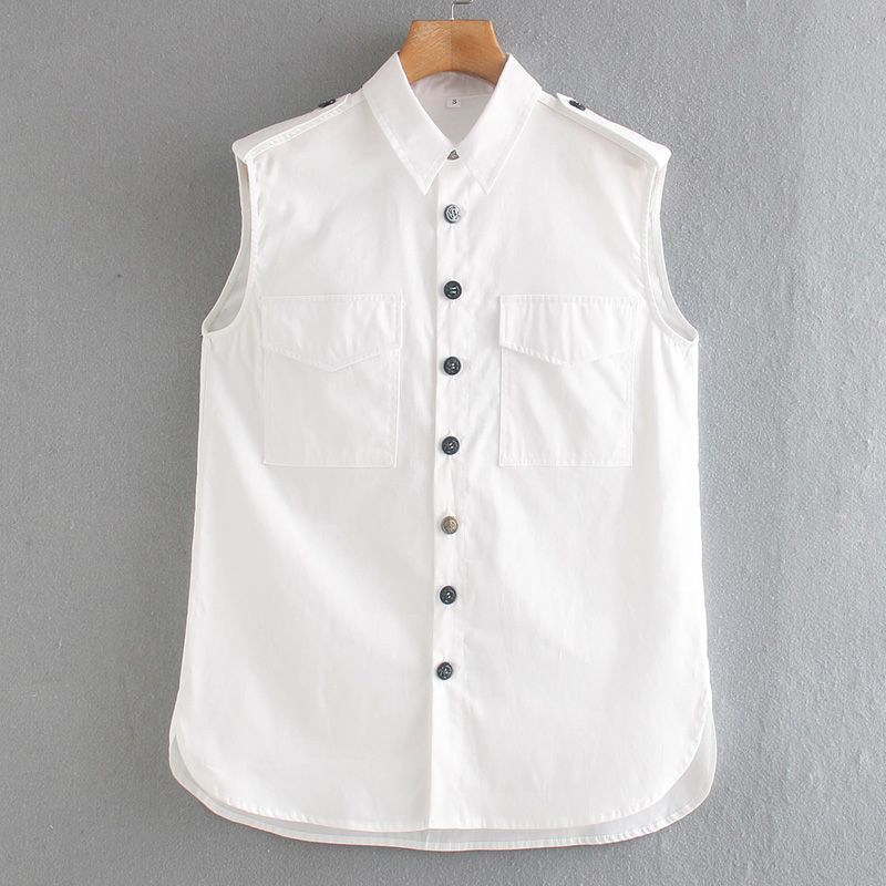 mujer camisas zoepo rechazo cuello mujer moda blanco elegante botones sin mangas tops