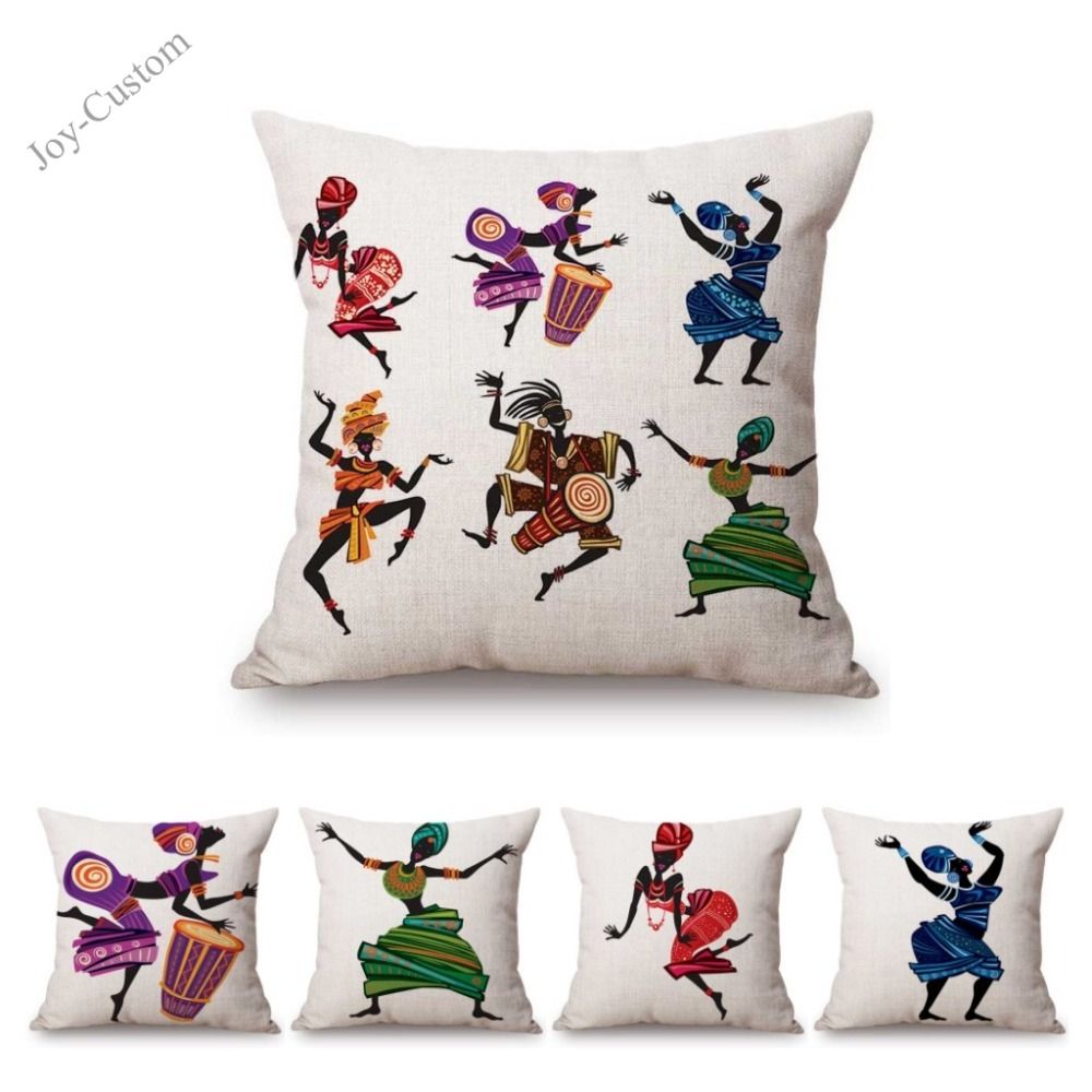 18/" Outdoor Decorative Throw Pillow Case Linen African Girl Women Cushion Covers