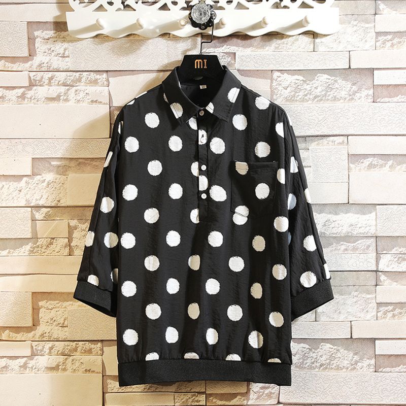 Compre Estilo De Japón Camisas De Los Hombres Grandes Del Lunar Impreso Blusa Ocasional Del Hombre 2019 Nuevo De La Vendimia De Llegada Tops Camisas De Manga Corta Verano Masculino A 18,4