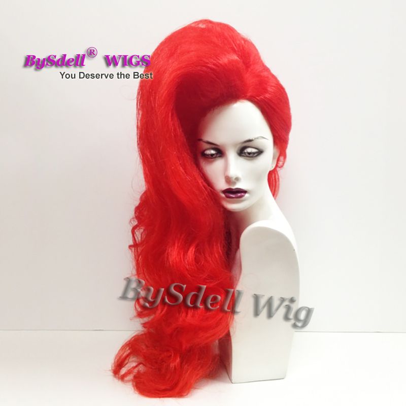 Drag Queen wigs red brown long body wave synthetic lace front wig heat resistant fiber